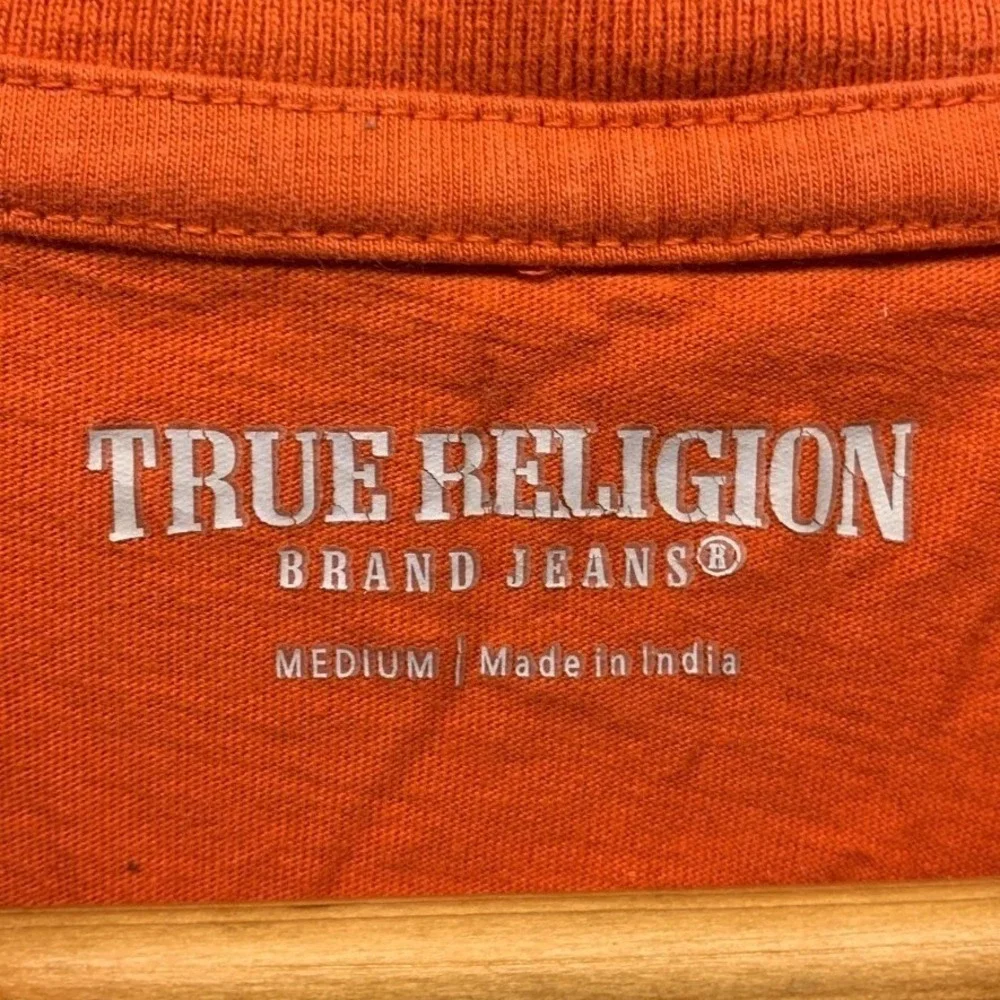 True Religion Buddha Graphic Crew Neck T-Shirt Mens M Orange Short Sleeve